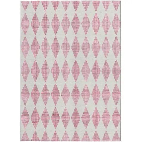 Pink And Ivory Geometric Washable Indoor Outdoor Area Rug Photo 4