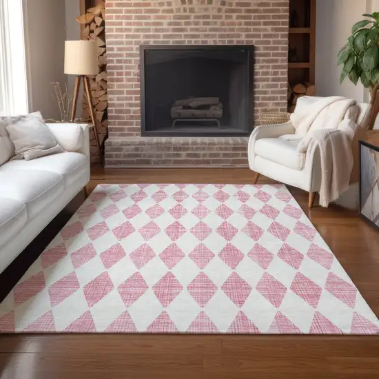 Pink Geometric Washable Indoor Outdoor Area Rug Photo 6