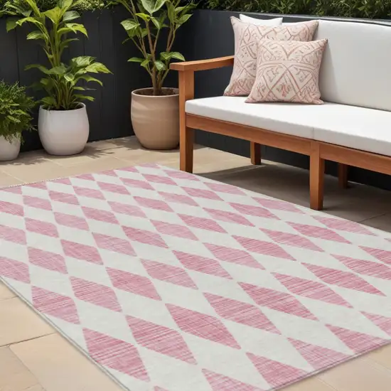 Pink Geometric Washable Indoor Outdoor Area Rug Photo 1