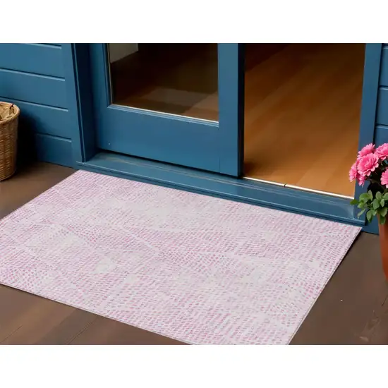 Pink Geometric Washable Non Skid Indoor Outdoor Area Rug Photo 1