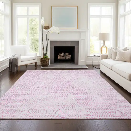 Pink Geometric Washable Non Skid Indoor Outdoor Area Rug Photo 7