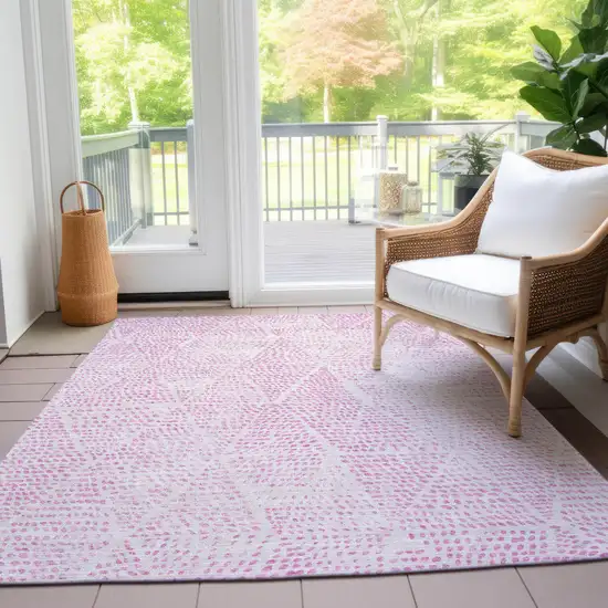 Pink Geometric Washable Non Skid Indoor Outdoor Area Rug Photo 8