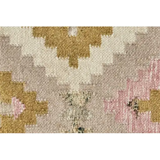 Pink Gold And Taupe Wool Geometric Dhurrie Flatweave Handmade Area Rug With Fringe Photo 8