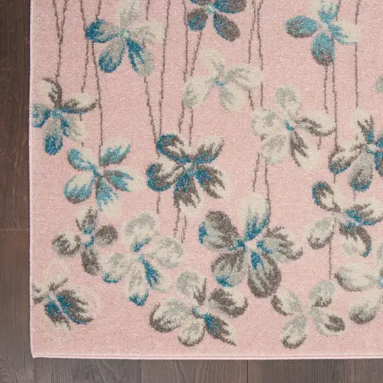 Pink Gray and Blue Botanical Leaves Area Rug Photo 4