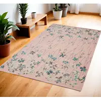 Photo of Pink Gray and Blue Botanical Leaves Area Rug