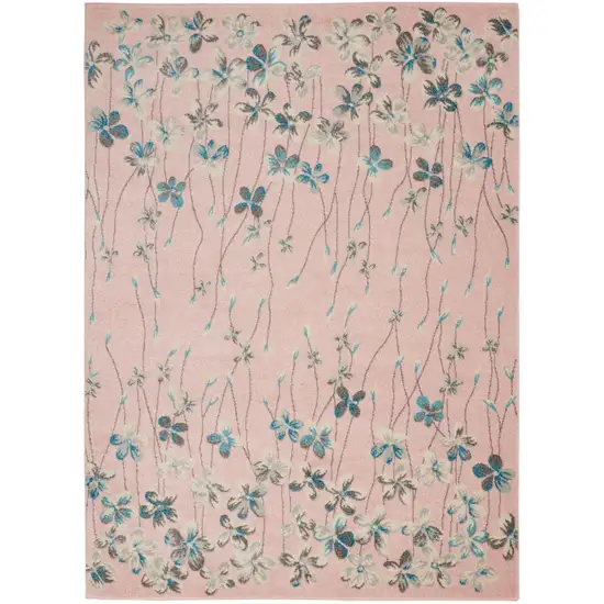 Pink Gray and Blue Botanical Leaves Area Rug Photo 2