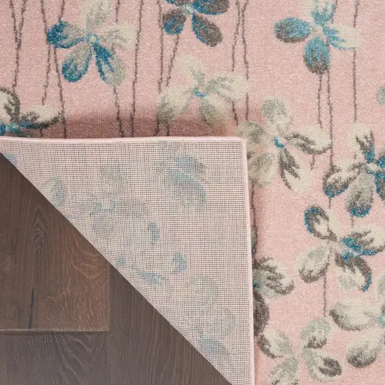 Pink Gray and Blue Botanical Leaves Area Rug Photo 5