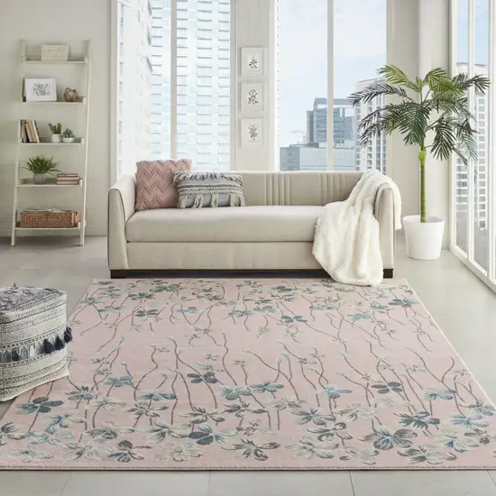 Pink Gray and Blue Floral Area Rug Photo 8