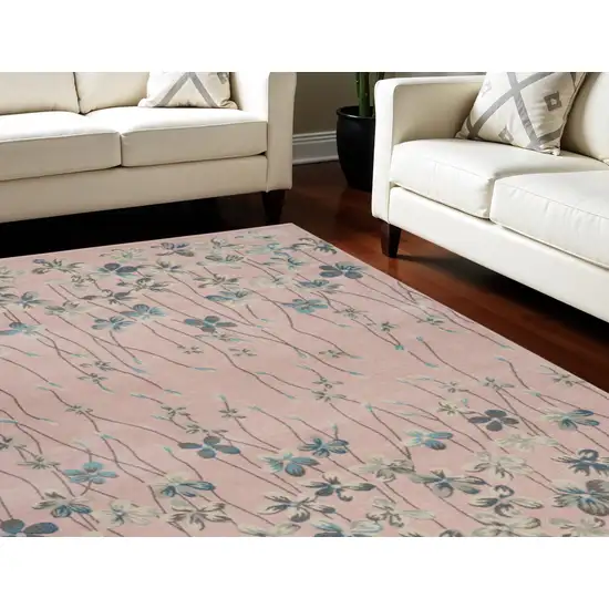 Pink Gray and Blue Floral Area Rug Photo 1