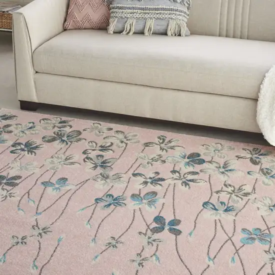 Pink Gray and Blue Floral Area Rug Photo 7