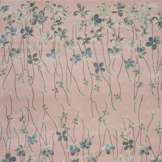 Pink Gray and Blue Floral Area Rug Photo 6