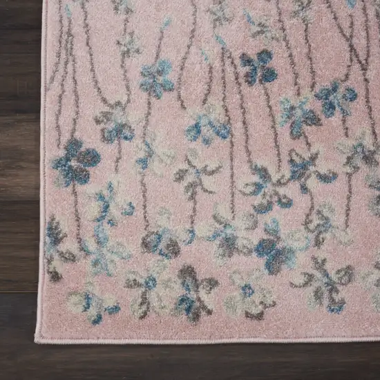 Pink Gray and Blue Floral Area Rug Photo 4