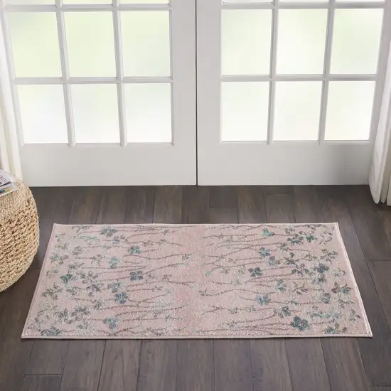 Pink Gray and Blue Floral Area Rug Photo 9