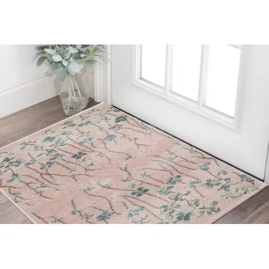 Pink Gray and Blue Floral Area Rug Photo 1