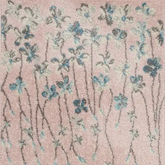 Pink Gray and Blue Floral Area Rug Photo 7