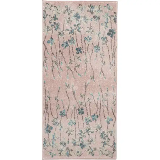 Pink Gray and Blue Floral Area Rug Photo 2