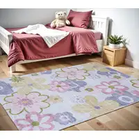 Photo of Pink Gray and Purple Juvenile Flowers Youthful Area Rug