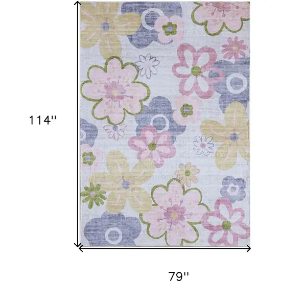 Pink Gray and Purple Juvenile Flowers Youthful Area Rug Photo 5