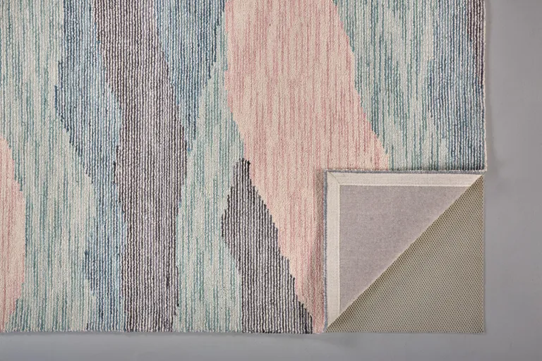 Pink Green And Blue Wool Abstract Tufted Handmade Area Rug Photo 3