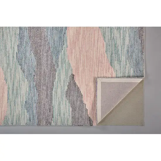 Pink Green And Blue Wool Abstract Tufted Handmade Area Rug Photo 3