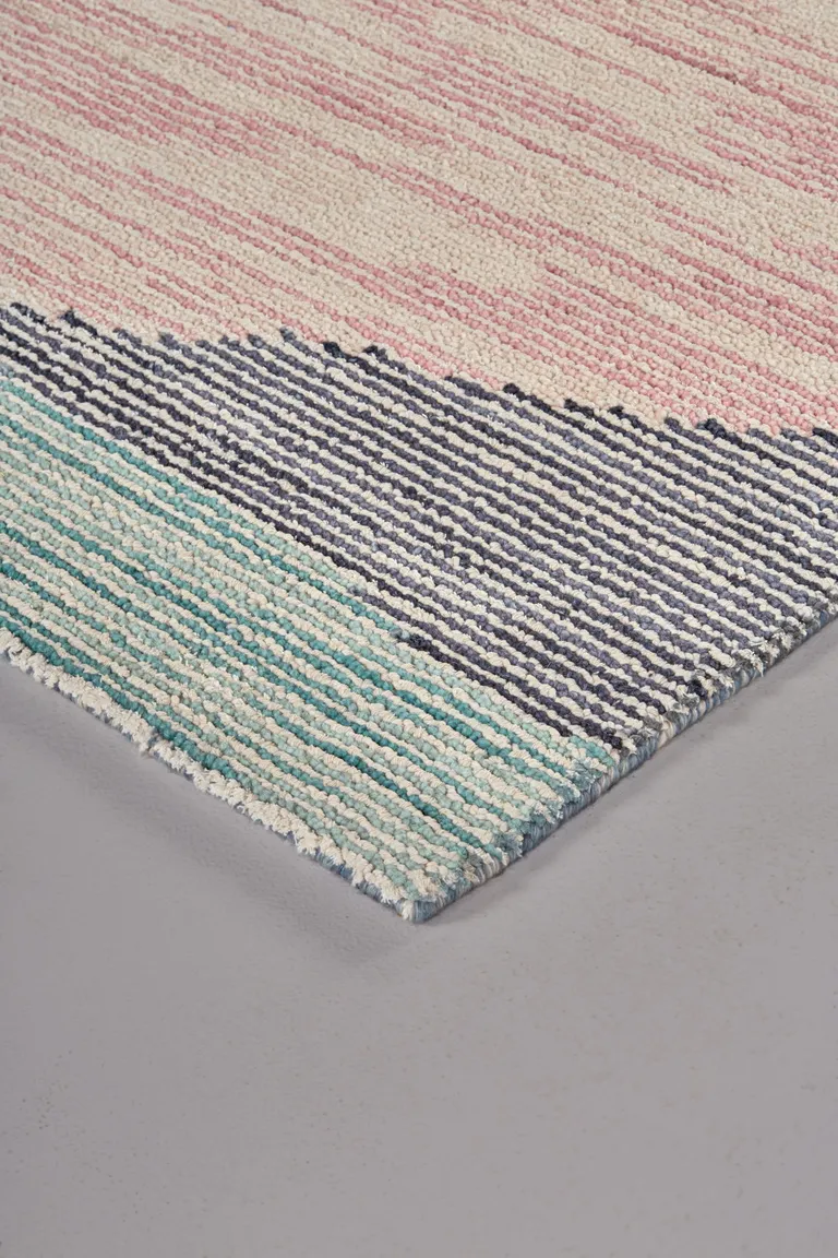 Pink Green And Blue Wool Abstract Tufted Handmade Area Rug Photo 2