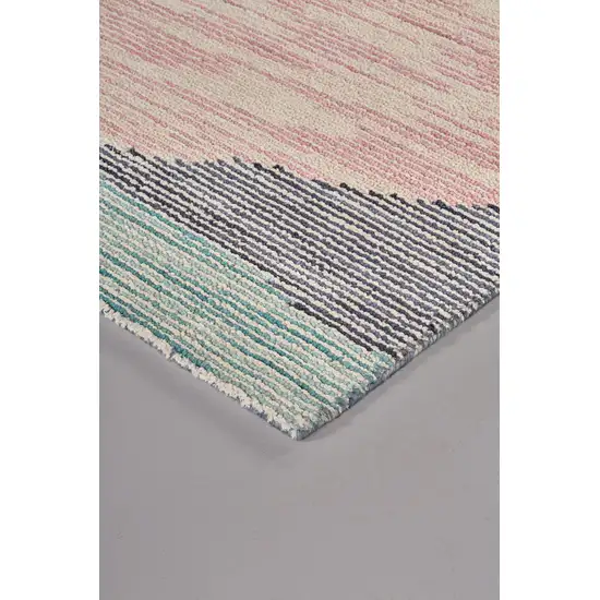 Pink Green And Blue Wool Abstract Tufted Handmade Area Rug Photo 2