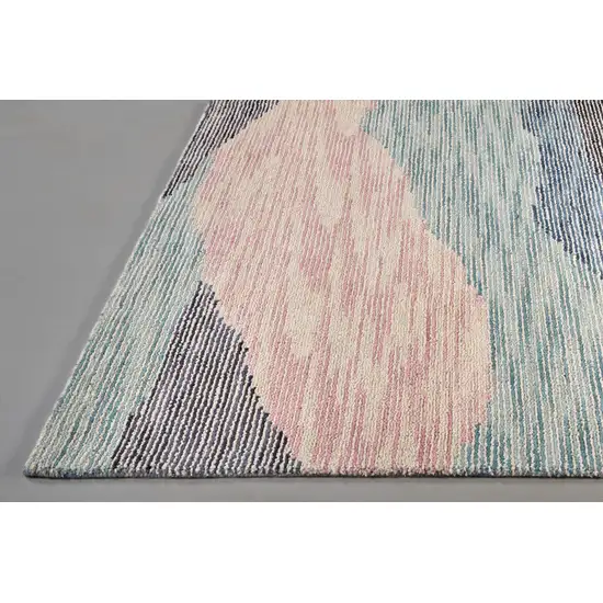 Pink Green And Blue Wool Abstract Tufted Handmade Area Rug Photo 6