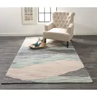 Photo of Pink Green And Blue Wool Abstract Tufted Handmade Area Rug