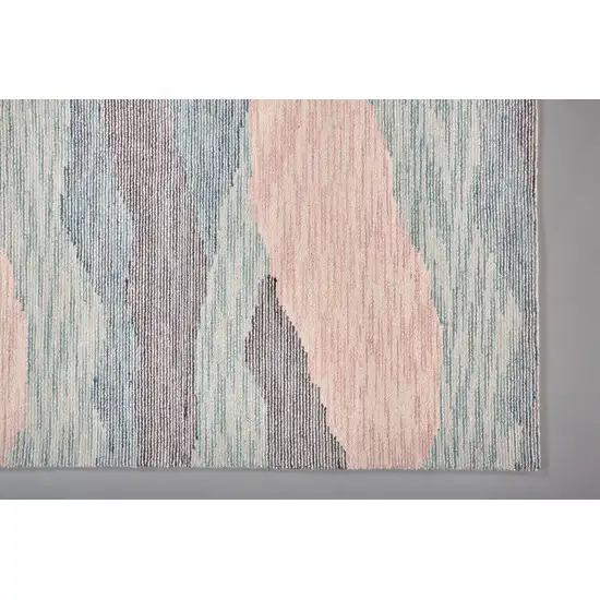 Pink Green And Blue Wool Abstract Tufted Handmade Area Rug Photo 7