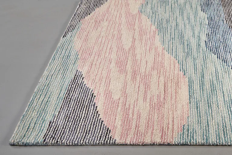 Pink Green And Blue Wool Abstract Tufted Handmade Area Rug Photo 4