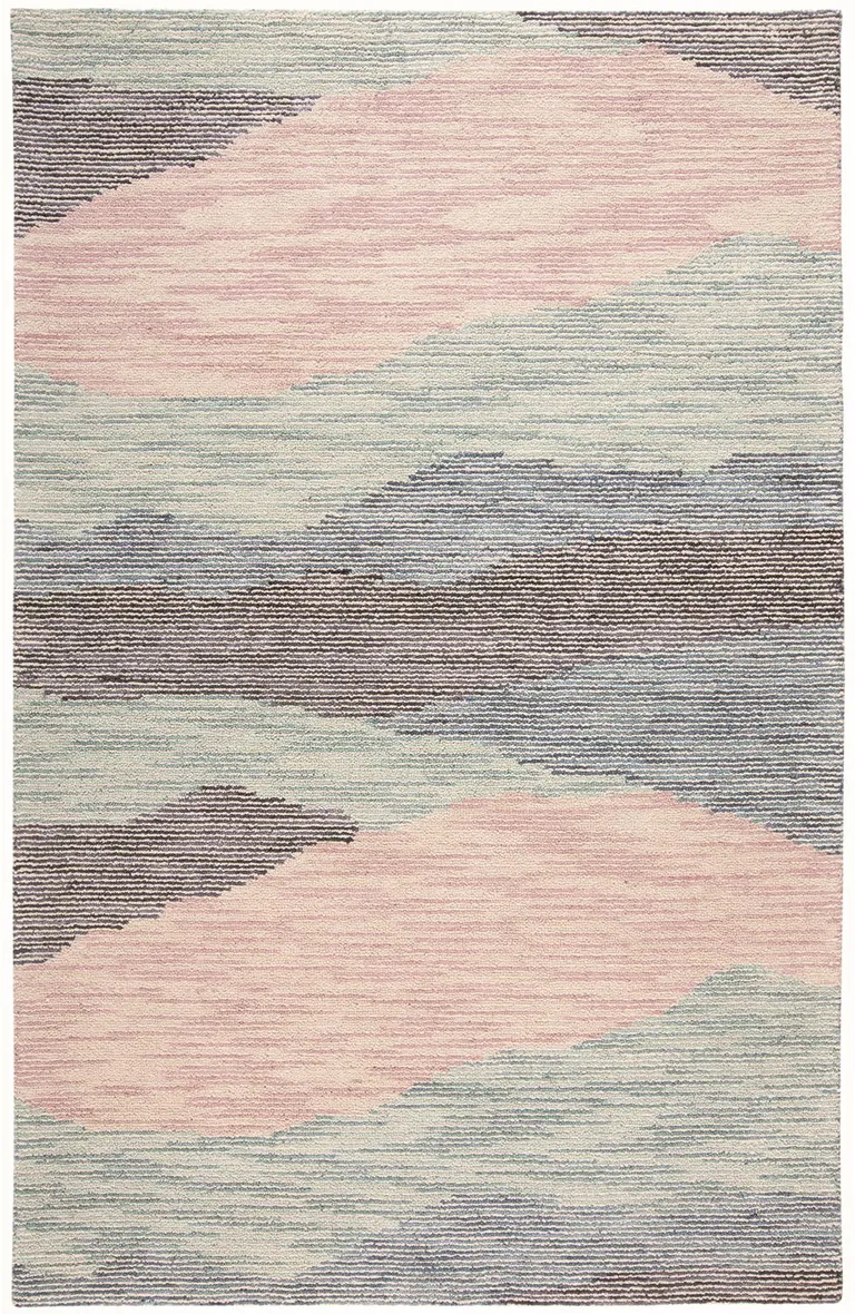 Pink Green And Blue Wool Abstract Tufted Handmade Area Rug Photo 1