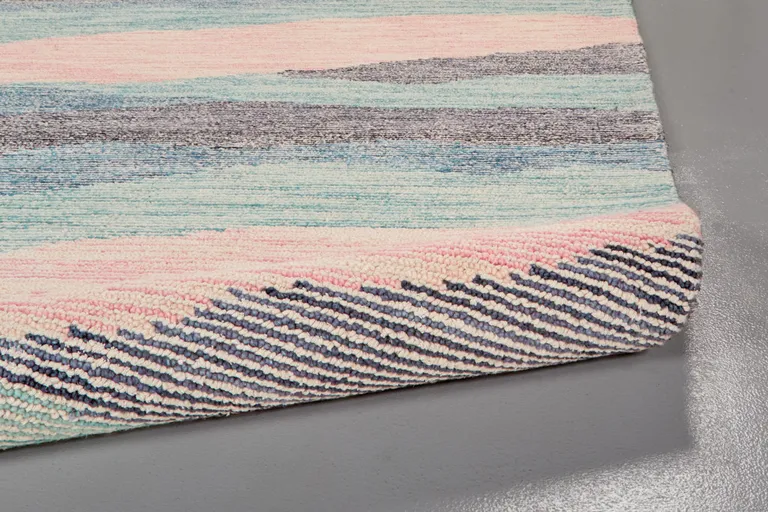 Pink Green And Blue Wool Abstract Tufted Handmade Area Rug Photo 5