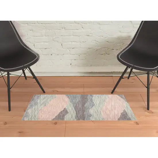 Pink Green And Blue Wool Abstract Tufted Handmade Area Rug Photo 2