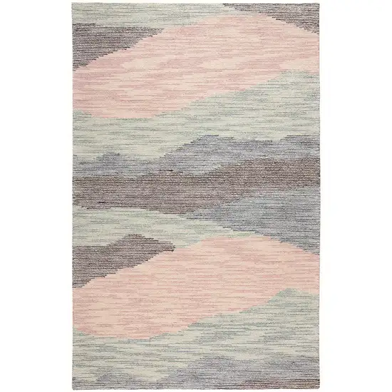 Pink Green And Blue Wool Abstract Tufted Handmade Area Rug Photo 1