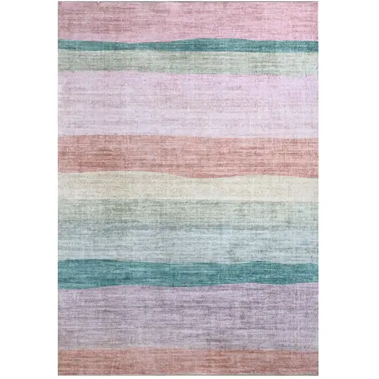 Pink Green and Purple Juvenile Rainbows Youthful Area Rug Photo 2