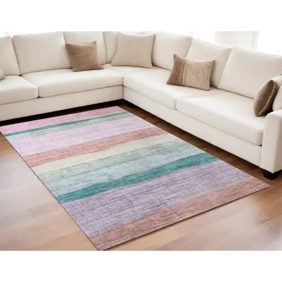 Pink Green and Purple Juvenile Rainbows Youthful Area Rug Photo 4