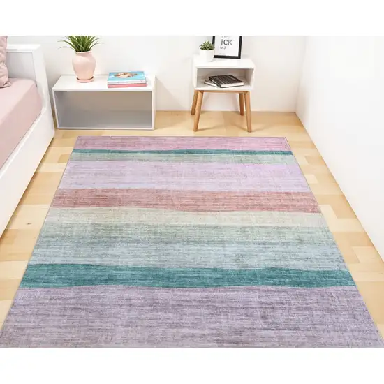 Pink Green and Purple Juvenile Rainbows Youthful Area Rug Photo 3