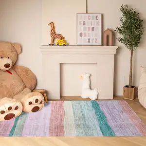 Photo of Pink Green and Purple Juvenile Rainbows Youthful Area Rug