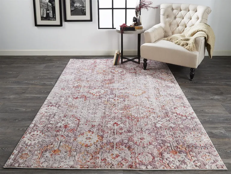 Pink Ivory And Gray Abstract Stain Resistant Area Rug Photo 3