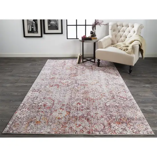 Pink Ivory And Gray Abstract Stain Resistant Area Rug Photo 3