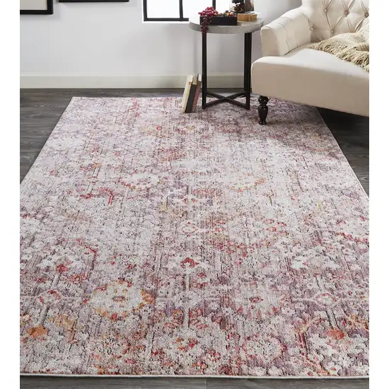 Pink Ivory And Gray Abstract Stain Resistant Area Rug Photo 4