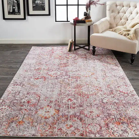 Pink Ivory And Gray Abstract Stain Resistant Area Rug Photo 6