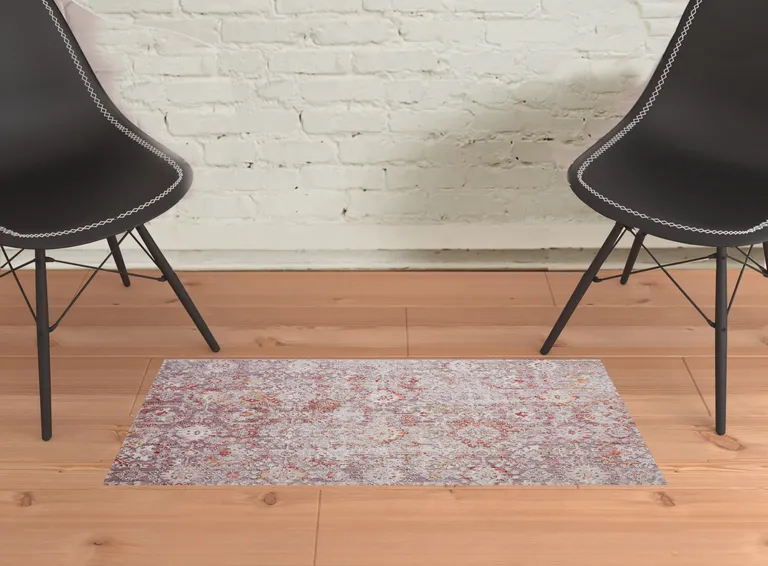 Pink Ivory And Gray Abstract Stain Resistant Area Rug Photo 4