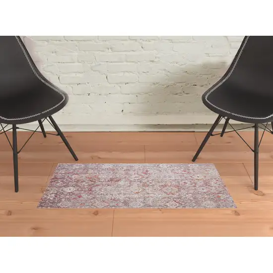 Pink Ivory And Gray Abstract Stain Resistant Area Rug Photo 4