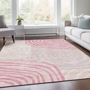 Photo of Pink Ivory And Gray Abstract Washable Indoor Outdoor Area Rug