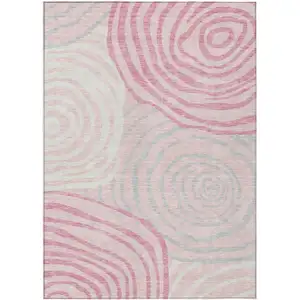 Photo of Pink Ivory And Gray Abstract Washable Indoor Outdoor Area Rug