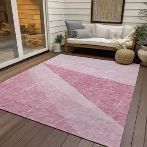 Photo of Pink Mauve And Blush Geometric Washable Indoor Outdoor Area Rug