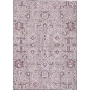 Photo of Pink Mauve And Blush Oriental Washable Indoor Outdoor Area Rug