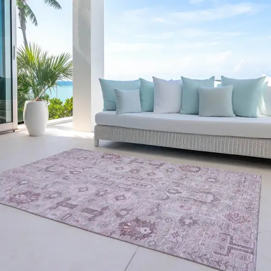 Pink Mauve And Blush Oriental Washable Indoor Outdoor Area Rug Photo 8