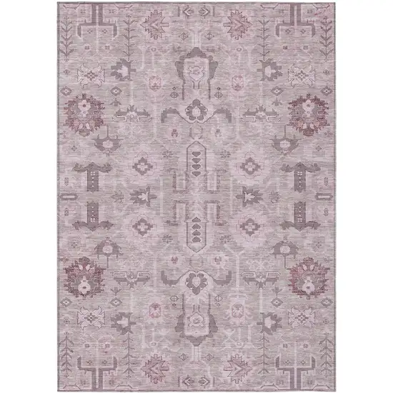 Pink Mauve And Blush Oriental Washable Indoor Outdoor Area Rug Photo 1